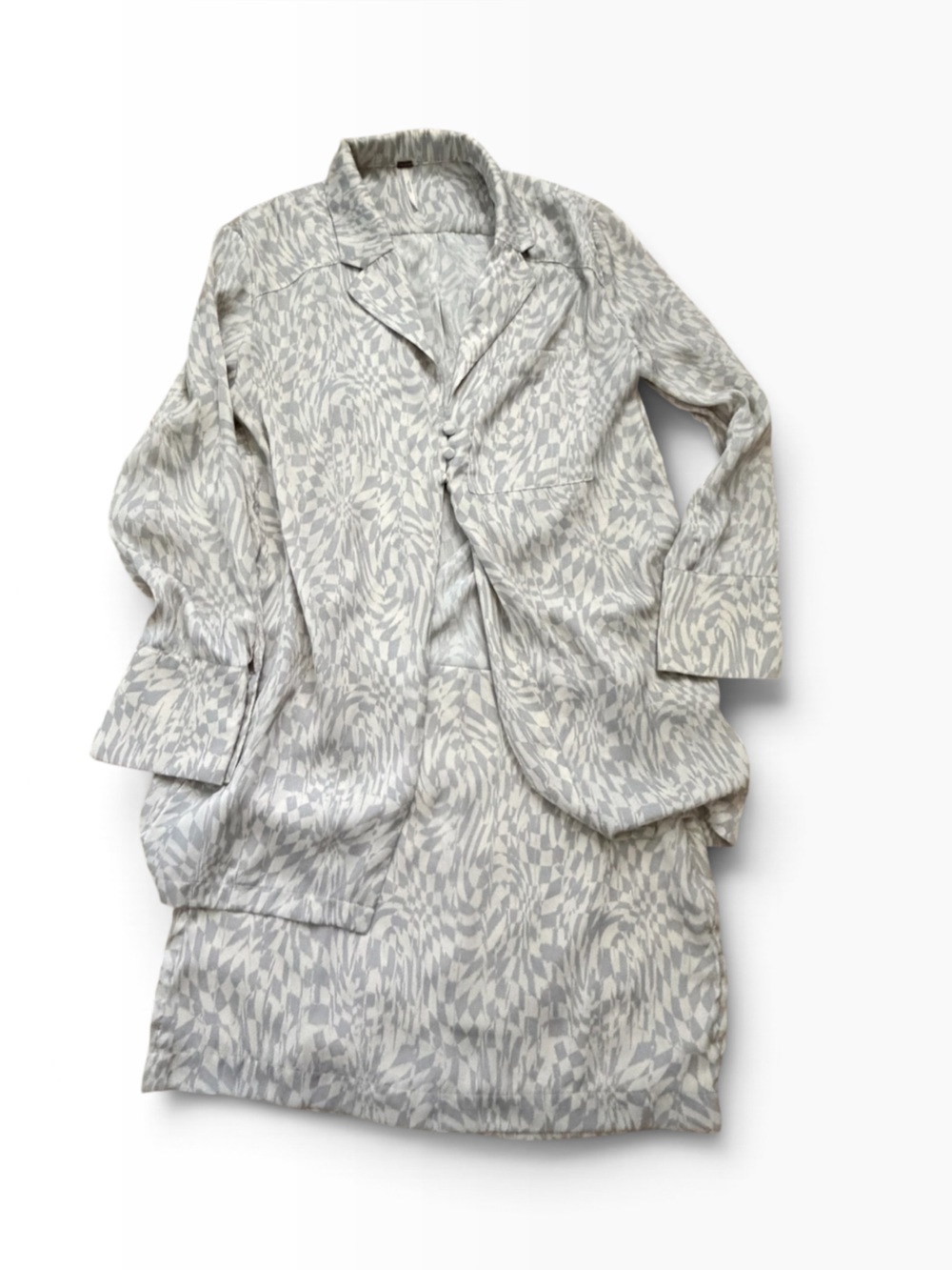 Free People Beatrice Satin Shirt & Mini Skirt Set Silver Combo Size 2